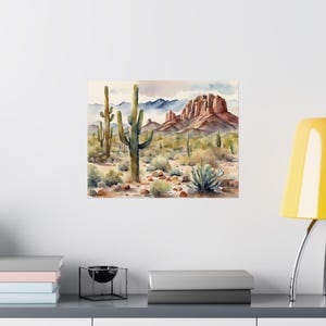 Desert Painting Arizona Watercolor Landscape Saguaro Desert Poster Arizona Wall Art