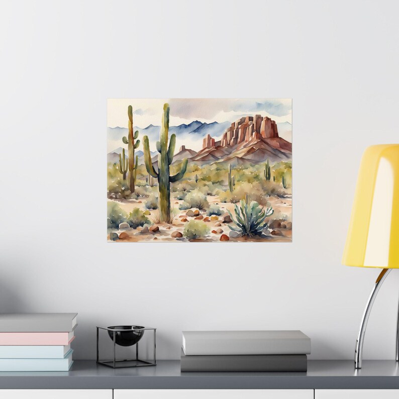 Desert Painting Arizona Watercolor Landscape Saguaro Desert Poster Arizona Wall Art