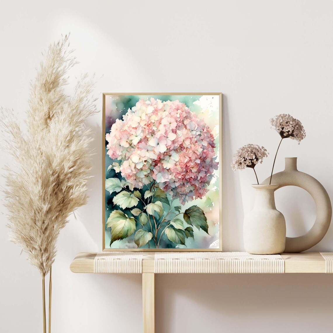 Pale Pink Hydrangea Watercolor Painting Floral Wall Art Flowers Artwork ...