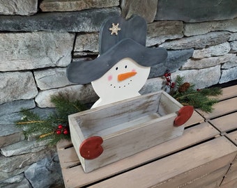 Primitive Wooden Snowman Box