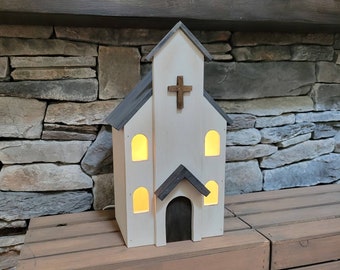 Primitive Wooden Lighted Church