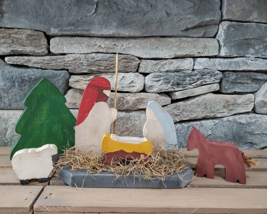 Primitive Wooden Nativity Set - Etsy