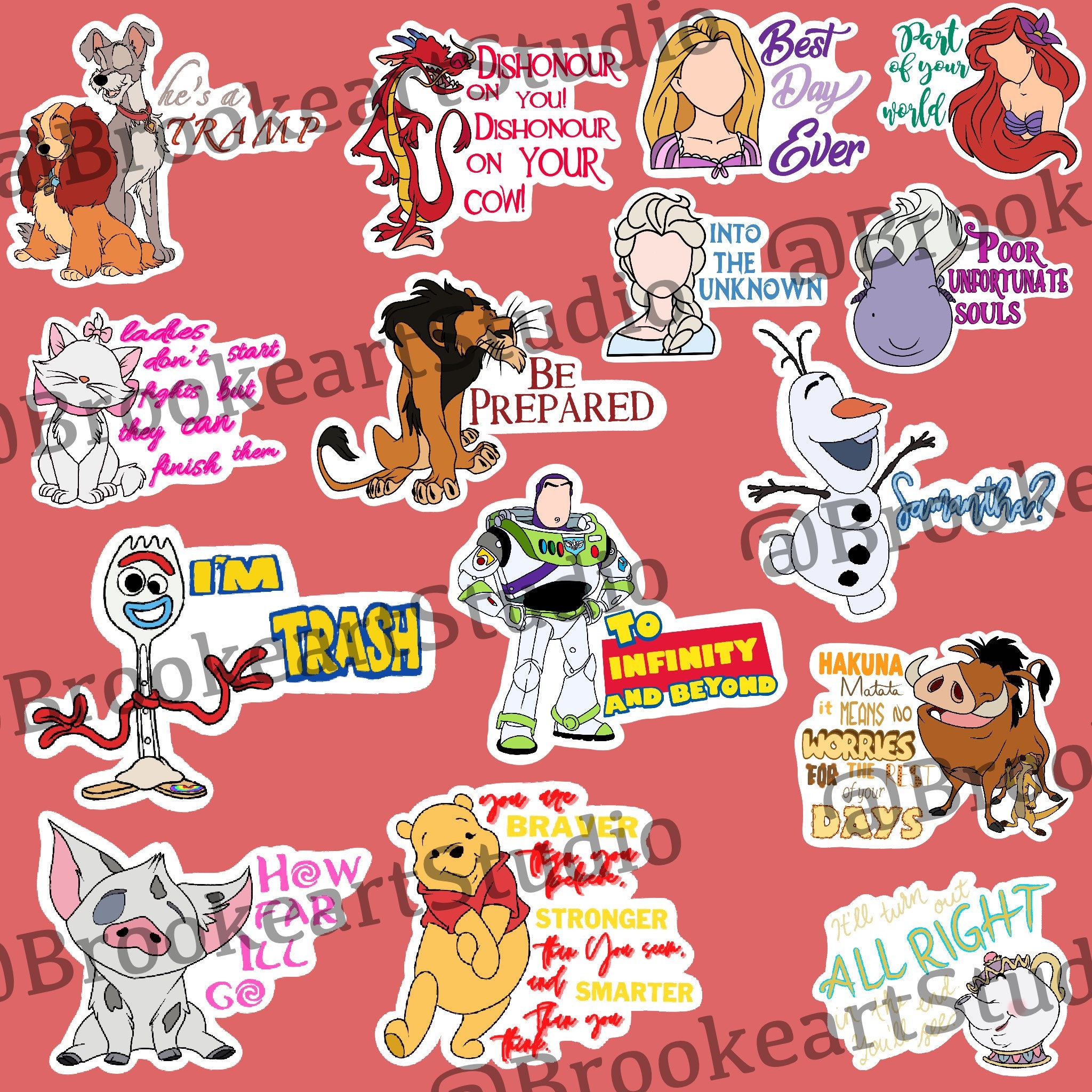 New Various Disney Quotes With Characters Sticker Pack Etsy