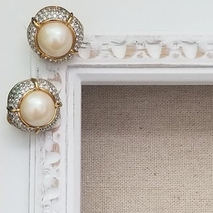 Vintage Nina Ricci Faux Pearl Cabochons Rhinestone Clip-On Earrings