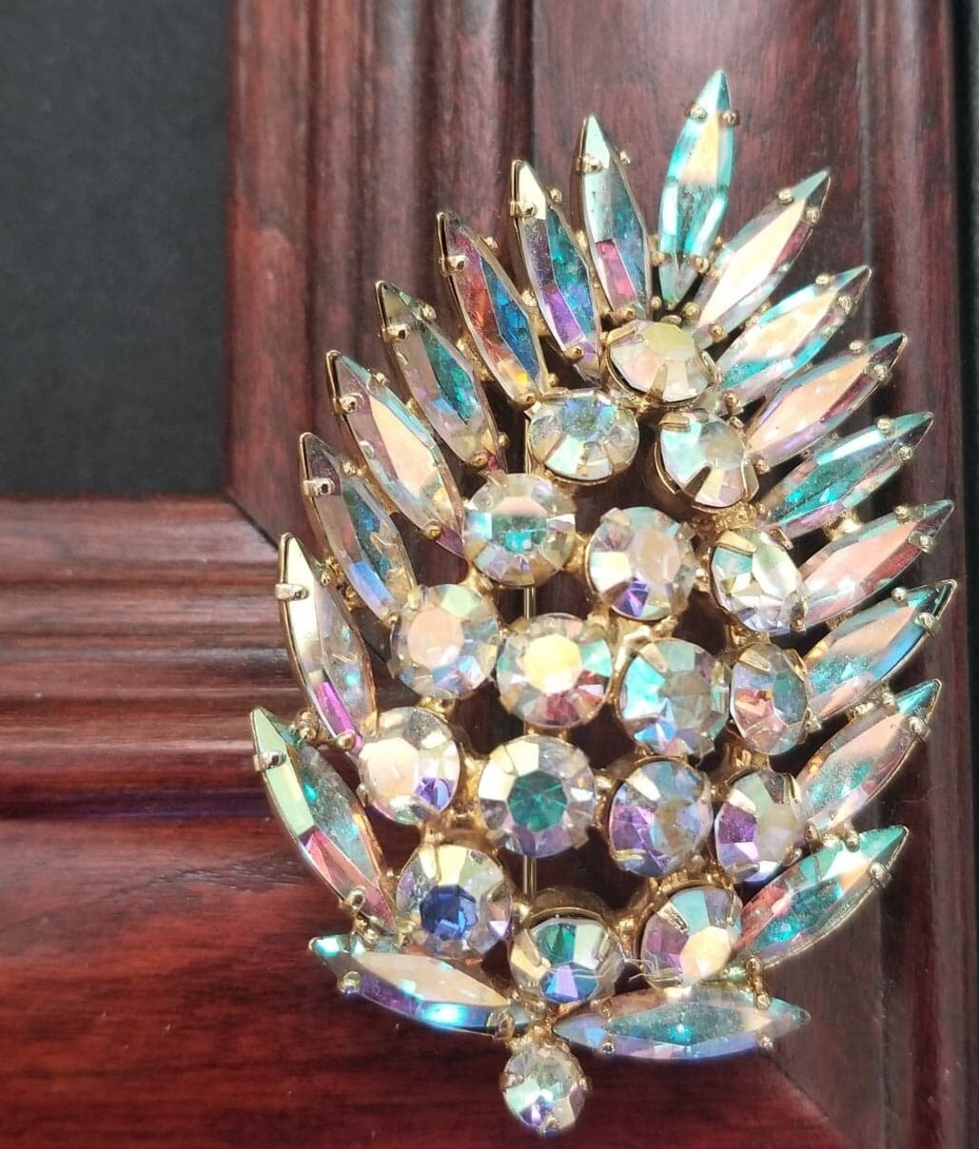 Vintage Brooch With AB Glass Crystals, Sparkly and Beautiful Czech Etsy