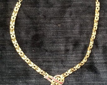 Vintage Coro Signed Necklace Gold Tone with Red Crystals AB