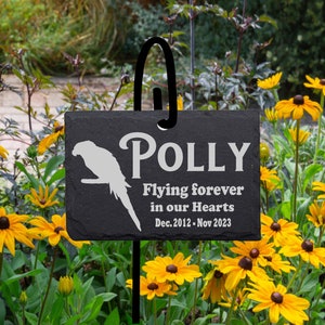 Parrot Memorial Stone Sign Quality Slate with Shepherd's hook Garden Marker Personalized Laser Engraved SLATE Gravestone with Stand