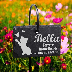 Kitten Grave Stone SLATE with Shepherd&#39;s hook Personalized Laser Engraved SLATE Gravestone Marker with stand.