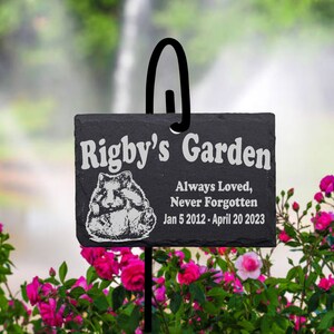 Hamster Grave Memorial Stone Sign with Shepherd&#39;s hook. Personalized Laser Engraving. SLATE Gravestone Marker with stand.