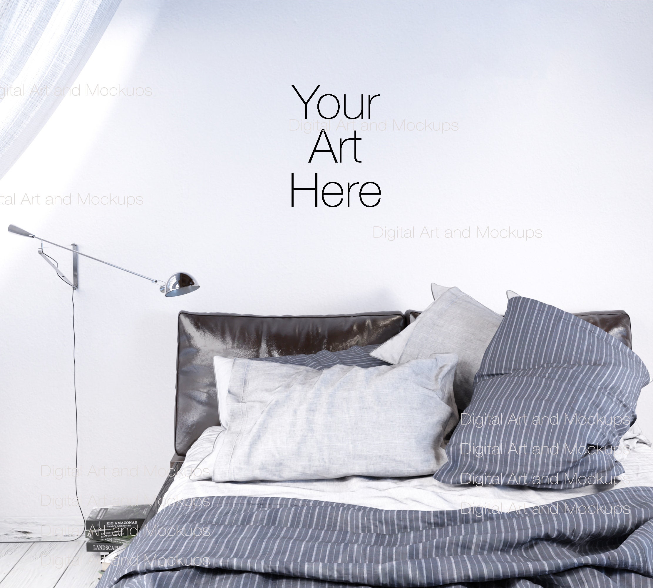 Bedroom Wall Art Mockup Blue Furnishings Digital Download Etsy UK