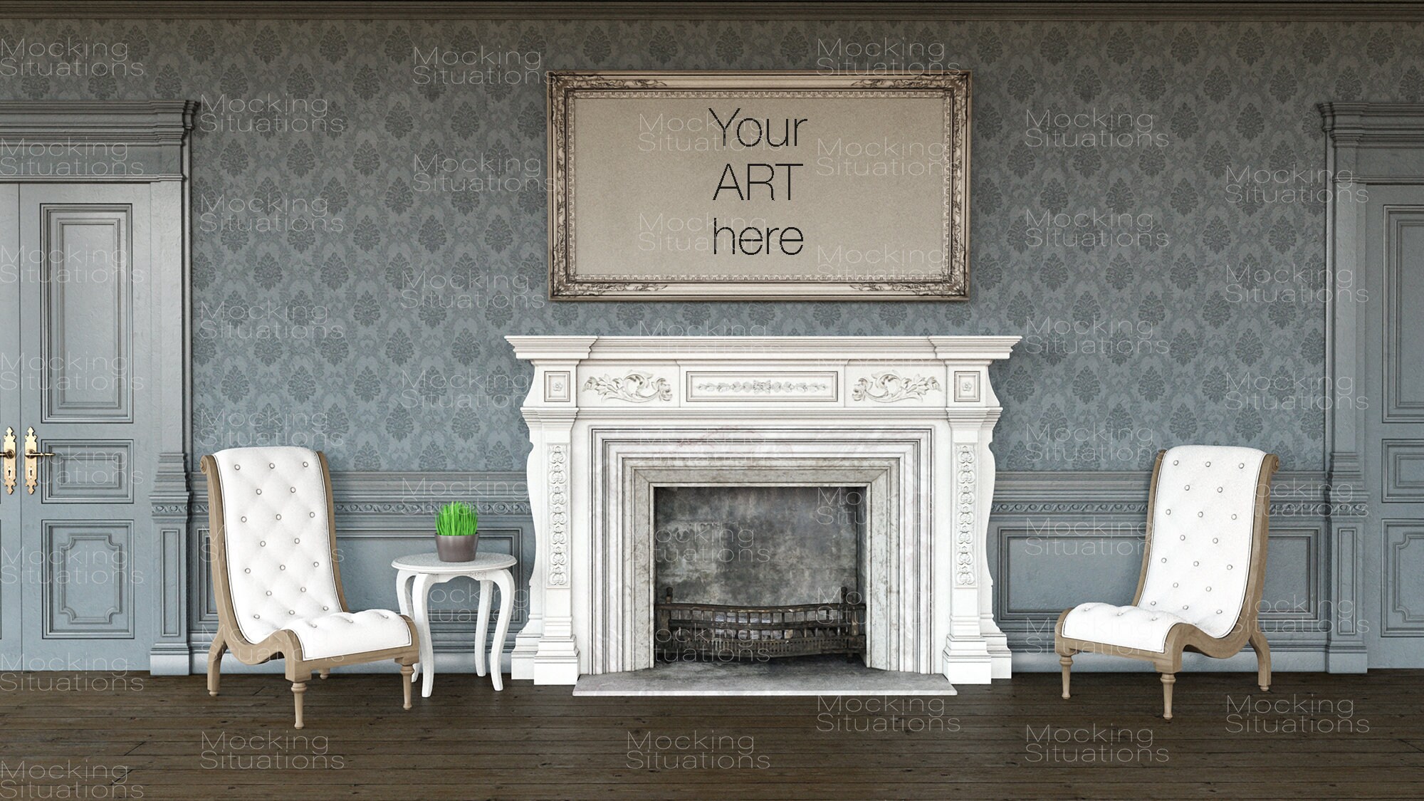 Download Wall Art Mockup Neoclassical French Chateau Fireplace Room Etsy