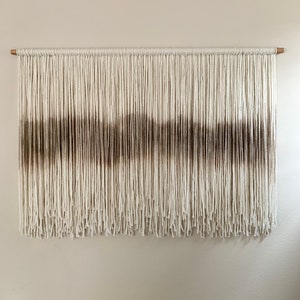 SERENE | Minimalist neutral dip-dyed yarn wall hanging, modern boho rustic wall decor art tapestry
