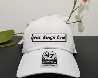 47 Brand Custom Logo | Clean Up Baseball Caps | Monogram Hats | 47 Brand Custom logo Hats | White Hat | 47 Brand Custom Cap | Monogram Caps