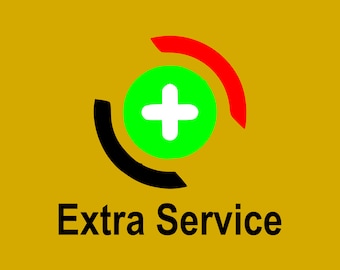 May include: A black and red circle with a green circle in the centre. The green circle has a white plus sign inside. The text "Extra Service" is below the circle.