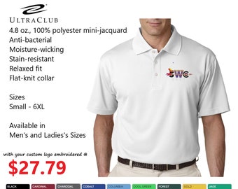 UltraClub Moisture Wicking Polo with Customized Embroidered Logo | UltraClub Cool & Dry Stain Release Performance Polo | Company Logo Shirt