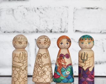 DIY peg doll coloring kit (Unfinished Mermaid dolls), wooden toy, gifts for kids, nursery decor