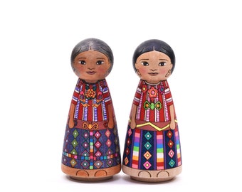 Mayan girl doll,  laser-engraved peg doll，gifts for kids, nursery decor, cultural diversity