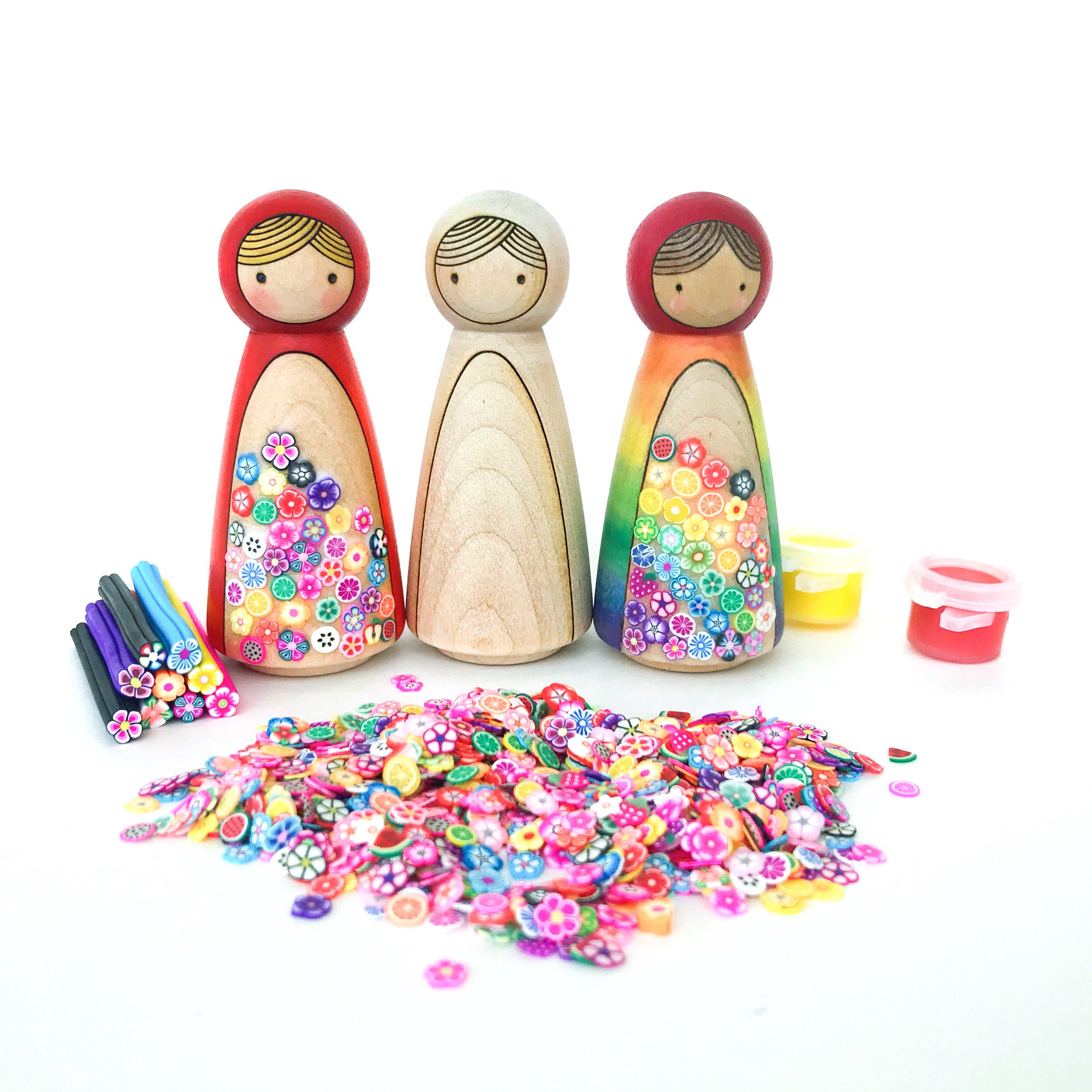 Peg doll DIY kit Montessori craft decorate with paint and Etsy Nederland