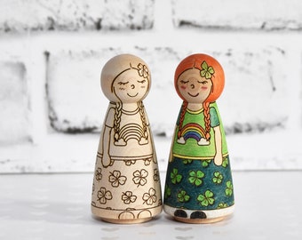 DIY St. Patrick's Day UNFINISHED peg doll peg doll for coloring, gifts for kids, gifts for mom, nursery decor