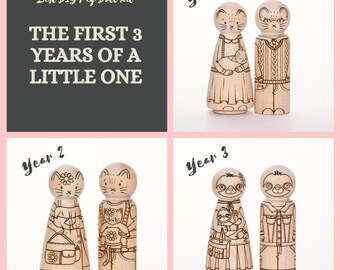 Peg doll coloring set ( the first 3 years of a little one), gifts for mom, gifts for kids, nursery decor, laser-engraved peg dolls