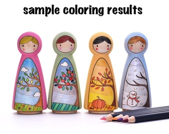 Four seasons peg doll DIY set, learning crafts kit, homeschool DIY,  Gifts for kids, craft kit for mom