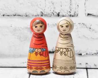 Malala Yousafzai  multicultural peg doll (unpainted), gifts for girls, inspiring, strong, brave and influential women, history lessons