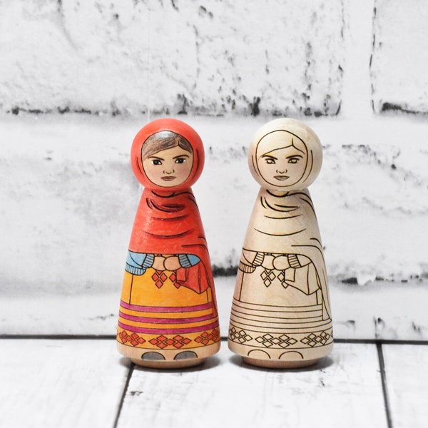Malala Yousafzai  multicultural peg doll (unpainted), gifts for girls, inspiring, strong, brave and influential women, history lessons