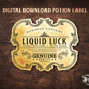 Pobieranie cyfrowe | Etykieta eliksiru Liquid Luck | Pobierz i wydrukuj