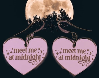 Meet Me At Midnight Earrings, Rose Gold Acrylic Heart, Swiftie Earrings