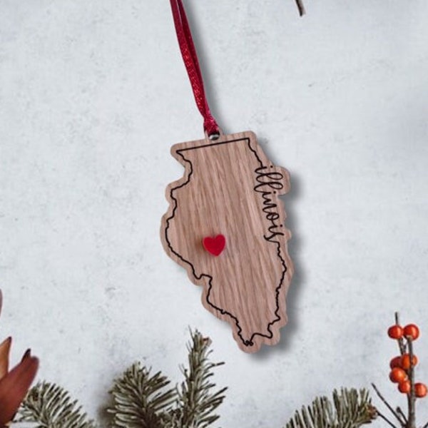 Illinois Love Ornament / Customized Gift / Personalized Ornament / Your message here / Keepsake / Gift for friend / Gift for family