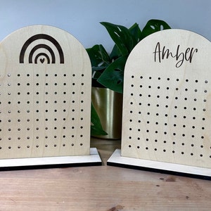 Laser Engraved Birch Earring Holder: Rainbow or Personalized Name