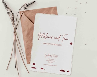 Editable Digital Wedding Engagement Invitation/Rose Red Invitation 5x7"/Red Wine Template/Canva Printable Announcement Card/SKURW
