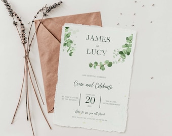 Editable Digital Wedding Engagement Card/Garden+Fairytale Announcement/Leaf Wreath 5x7" Template/Canva Printable Details Card/SKUEFT