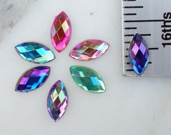 50pcs- 5x10 AB Flatback Gem, Horse Eye/ Navette /Marquise