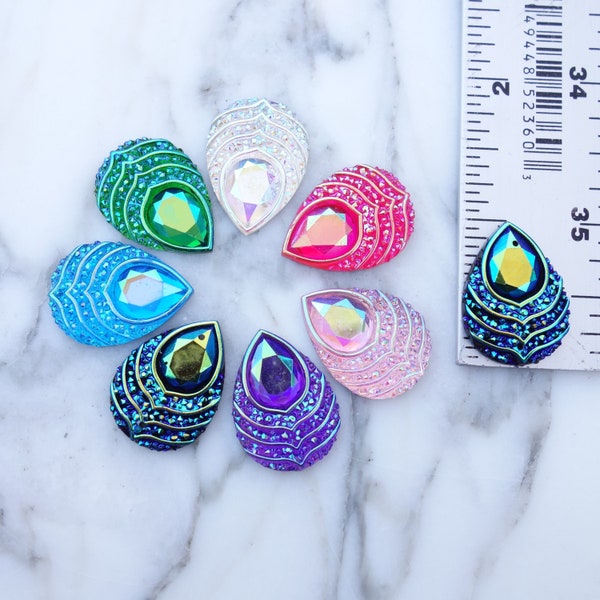 5pcs- 18x25 Large AB Resin Peacock Flatback Teardrop