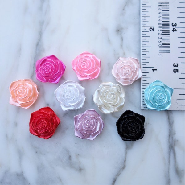 5pcs- 18mm Pearl Resin Rose Flatback Cabochon