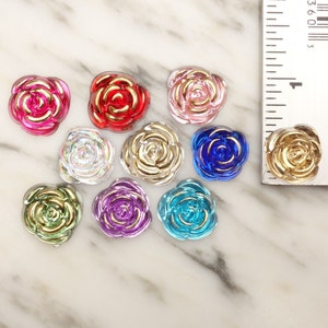 10pcs- 15mm Clear Golden Edged Rose Flatback Resin Cabochon