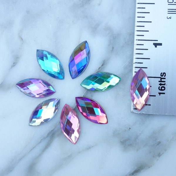 50pcs- 7x15 AB Flatback Gem. Horse Eye/ Navette /Marquise