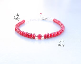 Ruby Bracelet for Women in Silver & Rose Gold, Birthday Gift for Her, Dainty Red Ruby Bracelet, Ruby Gold Bracelet, July Birthstone Bracelet