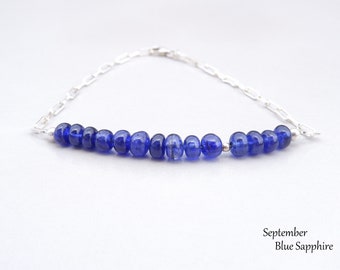 Pulseira de safira azul para mulheres em prata e ouro rosa, delicada pulseira de safira azul royal, pulseira com pedra de nascimento de setembro, presente para ela