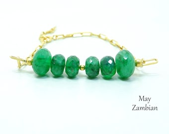 Emerald Bracelet, Birthday Gifts for Her, May Birthstone Bracelet for Women, Dainty Emerald Jewelry, May Birthstone Emerald Jewelry