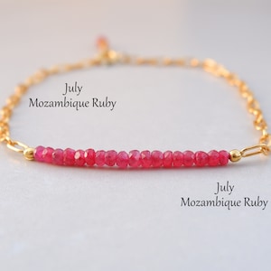 Ruby Bracelet for Women in Gold, Dainty Red Ruby Bracelet, Mozambique Ruby Bracelet, July Birthstone Bracelet, Delicate Jewelry Gift for Her