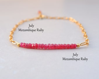 Ruby Bracelet for Women in Gold, Dainty Red Ruby Bracelet, Mozambique Ruby Bracelet, July Birthstone Bracelet, Delicate Jewelry Gift for Her