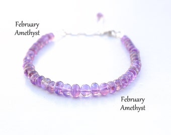 Amethyst Beaded Bracelet, Sterling Silver, February Birthstone