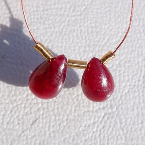 Ruby Briolettes. Ruby Drop Shape Beads Natural African Ruby Teardrops 8MM Match Pair