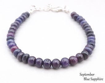 Dark Sapphire Bracelet, Gemstone Bracelets for Women, September Birthstone Blue Sapphire Jewelry, Sapphire Gemstone Bracelet - Gift for Wife