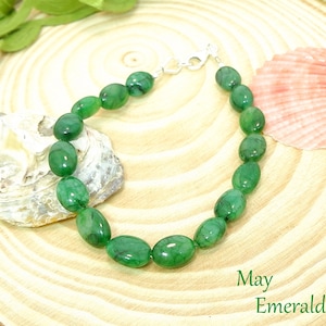 Oval Shape Beads Emerald Bracelet - May Birthstone Bracelet - Dainty Bracelet - Green Gemstone Bracelet - Gift for her - Get 35% Discount