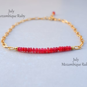 Pigeon Blood Red Ruby Bracelet for Women in Gold, Gift for Her, Dainty Red Ruby Bracelet, Mozambique Ruby Bracelet, July Birthstone Bracelet