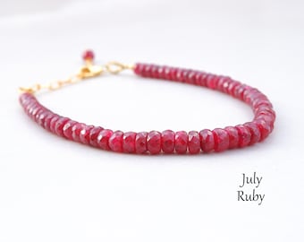 Ruby Bracelet for Women in Silver & Rose Gold, Birthday Gift for Her, Dainty Red Ruby Bracelet, Ruby Gold Bracelet, July Birthstone Bracelet