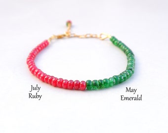 Ruby and Emerald Gemstone Bracelet - Zambian Emerald & Mozambique Ruby Bracelet - Two Birthstone Bracelet - Emerald Jewelry - Ruby Bracelet